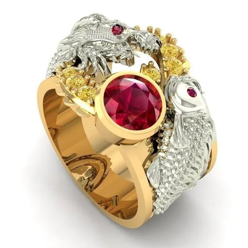 New Classic Fashion Men's 14K Gold Ring Two - tone Wrap Dragon 925 sterling Silver Party Ruby Men's Engagement Wedding Ring Jewelry Hip Hop Style Bracelet Size 5 - 14 - WORLD TIME VISITS