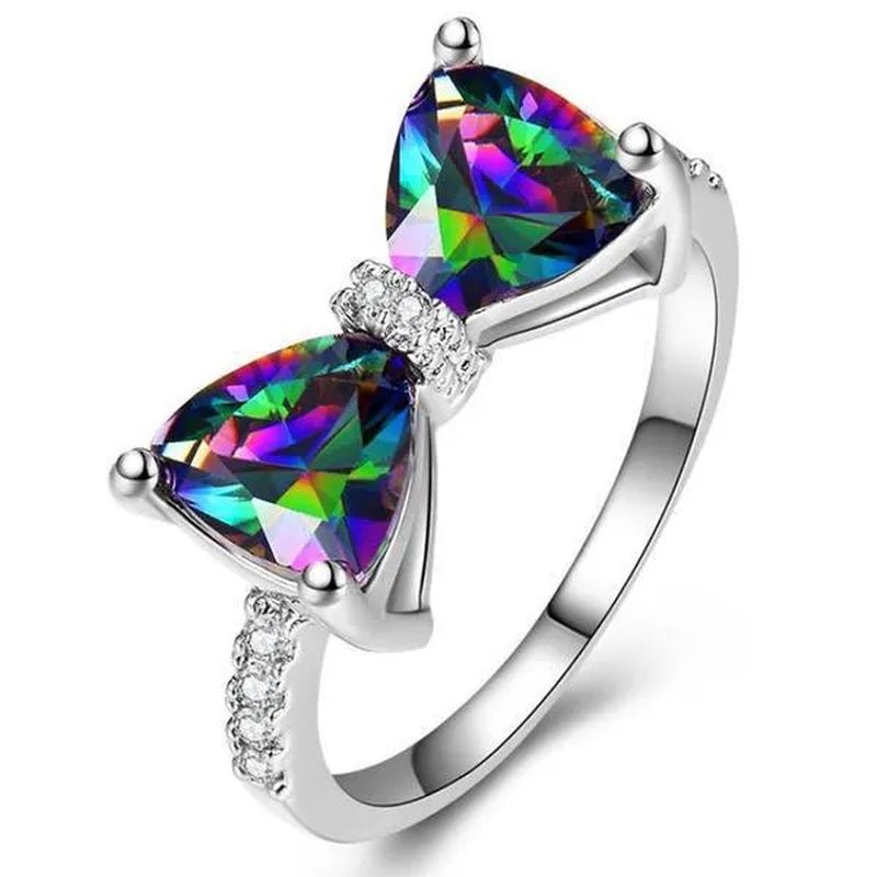 New Cute Women Ring 925 Sterling Silver Bowknot Topaz Rings Girl Daily Casual Party Gemstone Rings Jewelry Gift - WORLD TIME VISITS