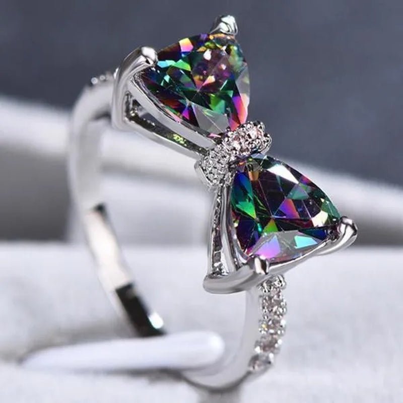 New Cute Women Ring 925 Sterling Silver Bowknot Topaz Rings Girl Daily Casual Party Gemstone Rings Jewelry Gift