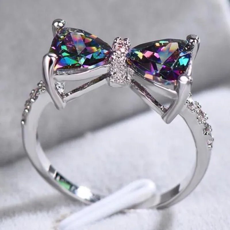 New Cute Women Ring 925 Sterling Silver Bowknot Topaz Rings Girl Daily Casual Party Gemstone Rings Jewelry Gift - WORLD TIME VISITS