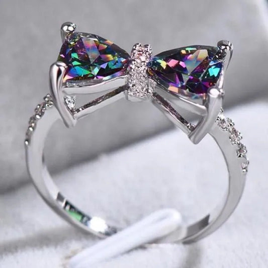 New Cute Women Ring 925 Sterling Silver Bowknot Topaz Rings Girl Daily Casual Party Gemstone Rings Jewelry Gift - WORLD TIME VISITS