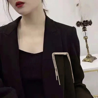 New Diamond Inlaid Female Tassel Hairpin Back Hairpin Suit Brooch Accessory Clip Dual Purpose