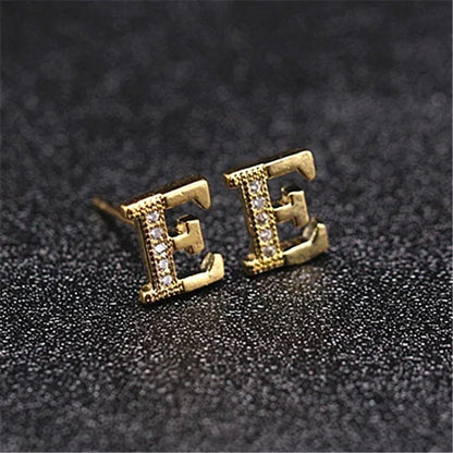 New Diamond Letter Stud Earrings Women Fashion Earrings 26 Letters A - Z - WORLD TIME VISITS