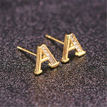 New Diamond Letter Stud Earrings Women Fashion Earrings 26 Letters A - Z - WORLD TIME VISITS