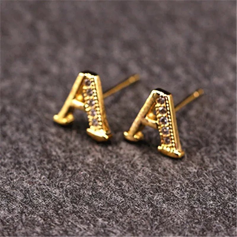 New Diamond Letter Stud Earrings Women Fashion Earrings 26 Letters A - Z - WORLD TIME VISITS