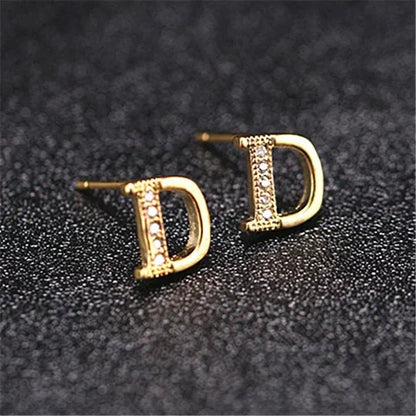 New Diamond Letter Stud Earrings Women Fashion Earrings 26 Letters A - Z - WORLD TIME VISITS
