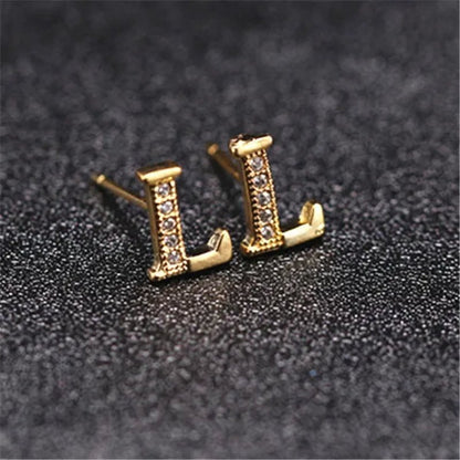 New Diamond Letter  Stud Earrings Women Fashion Earrings 26 Letters A-Z