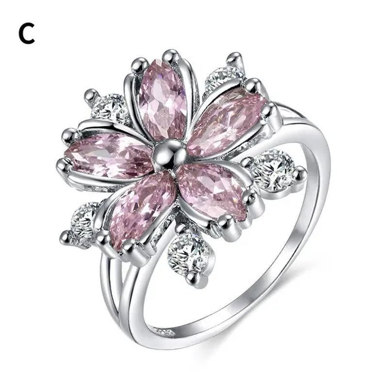 New Elegant Fashion Cherry Blossom Princess Engagement Ring Bridal Romantic Cherry Blossom Zircon Women's Ring Party Gift Pink Ring