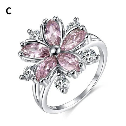 New Elegant Fashion Cherry Blossom Princess Engagement Ring Bridal Romantic Cherry Blossom Zircon Women's Ring Party Gift Pink Ring