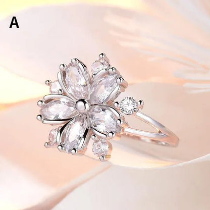 New Elegant Fashion Cherry Blossom Princess Engagement Ring Bridal Romantic Cherry Blossom Zircon Women's Ring Party Gift Pink Ring - WORLD TIME VISITS
