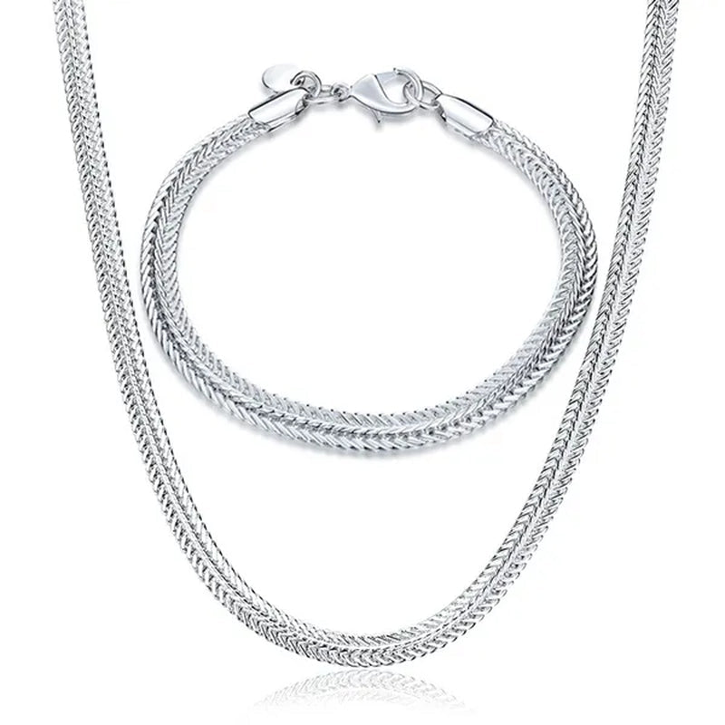 NEW! Exquisite 925 Sterling Silver 6MM Chain Bracelets Neckalce for Women Man Fashion Party Wedding Noble Jewelry Sets Gifts