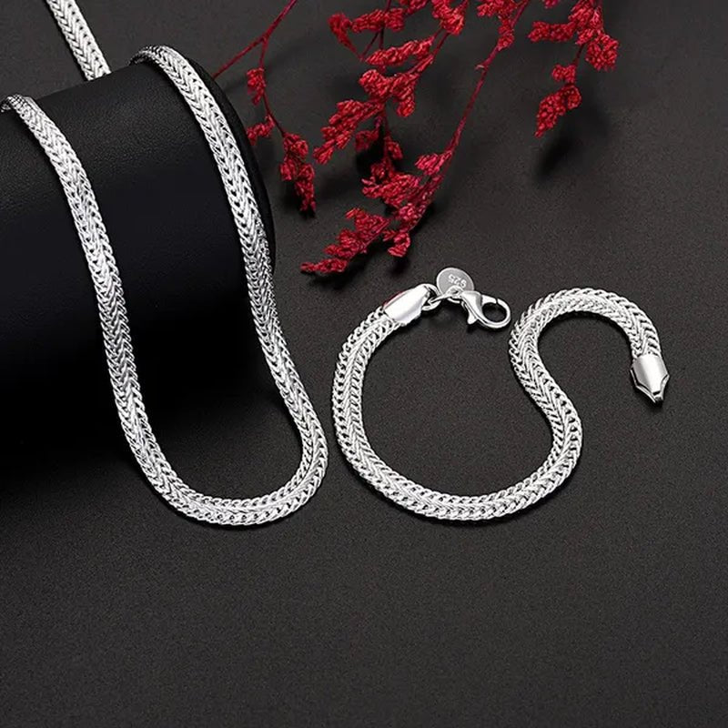 NEW! Exquisite 925 Sterling Silver 6MM Chain Bracelets Neckalce for Women Man Fashion Party Wedding Noble Jewelry Sets Gifts - WORLD TIME VISITS