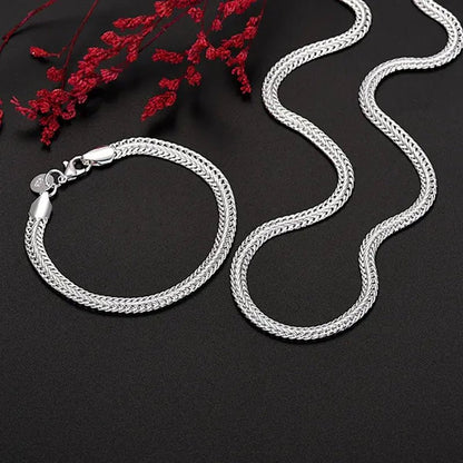 NEW! Exquisite 925 Sterling Silver 6MM Chain Bracelets Neckalce for Women Man Fashion Party Wedding Noble Jewelry Sets Gifts
