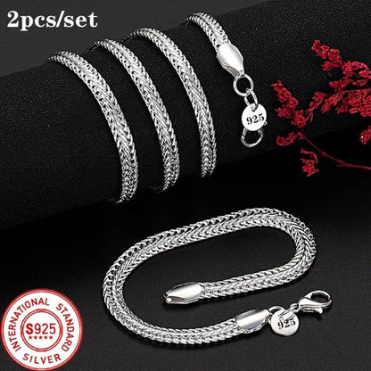 NEW! Exquisite 925 Sterling Silver 6MM Chain Bracelets Neckalce for Women Man Fashion Party Wedding Noble Jewelry Sets Gifts - WORLD TIME VISITS