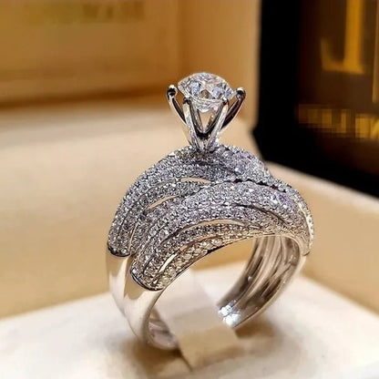 New Exquisite Women'S Jewelry Silver Colorfull Diamond Ring Fashion Couple Wedding Engagement Ring Set White Sapphire Ring Size US5-11