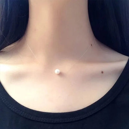 New Fashion Elegant Transparent Invisible Fishing Line Pearl Pendant Necklace