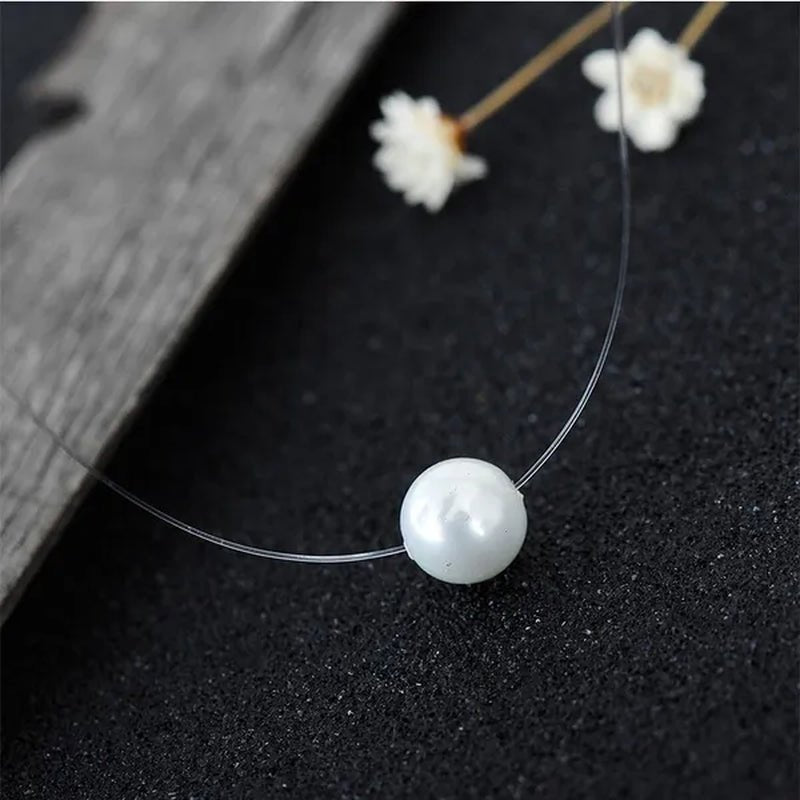 New Fashion Elegant Transparent Invisible Fishing Line Pearl Pendant Necklace