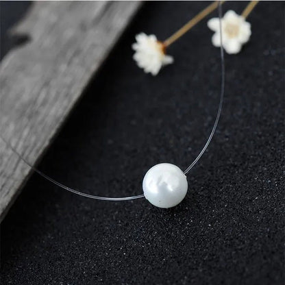New Fashion Elegant Transparent Invisible Fishing Line Pearl Pendant Necklace