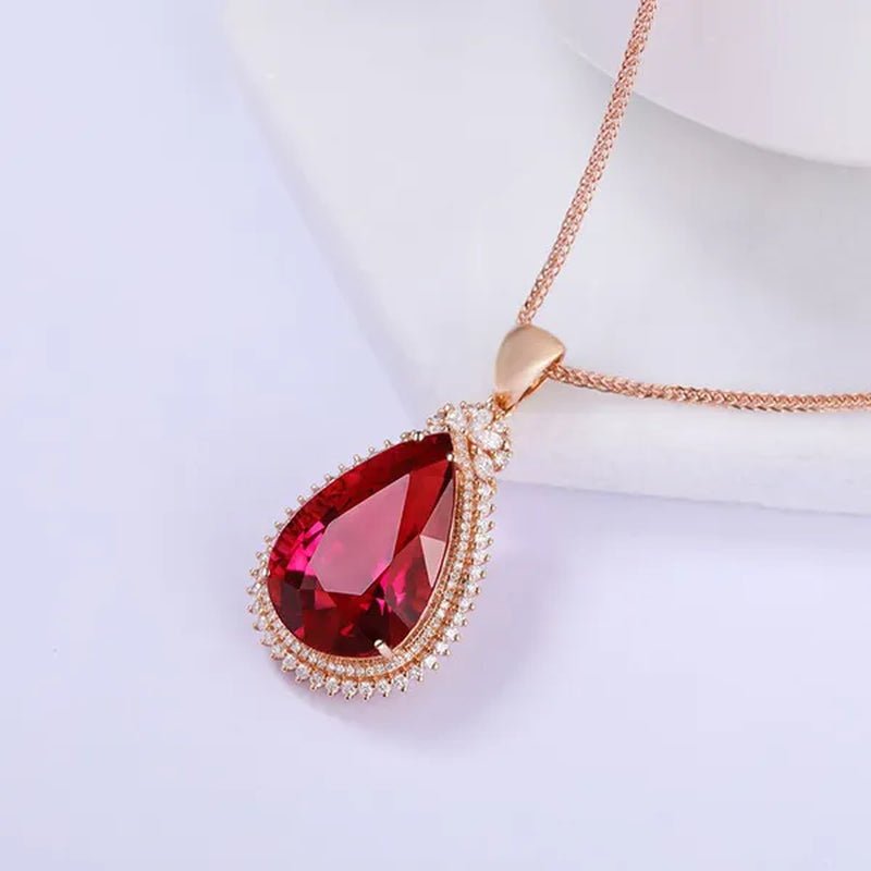 New Jewelry Fashiongold-Plated Zircon AAA Ruby Water Drop Pendant Rose Gold Necklace Ornament
