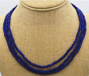 New NATURAL 3 Rows 2X4Mm FACETED DARK Blue Sapphire BEADS NECKLACE