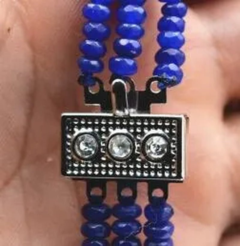 New NATURAL 3 Rows 2X4Mm FACETED DARK Blue Sapphire BEADS NECKLACE