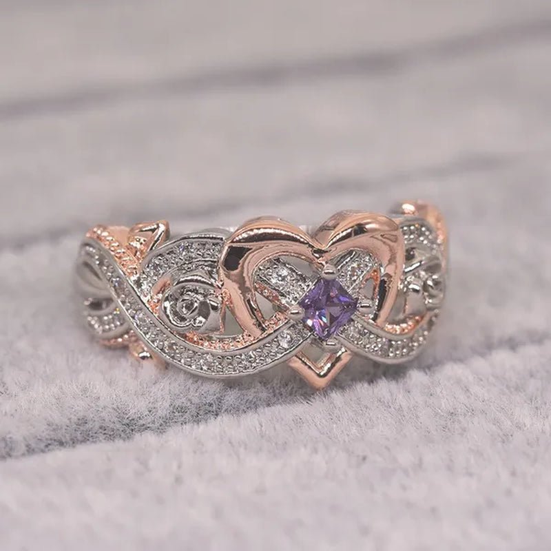 New Rose Princess Square Ring European and American Love Shape Ring Bride Wedding Marriage Ring Size 5-11