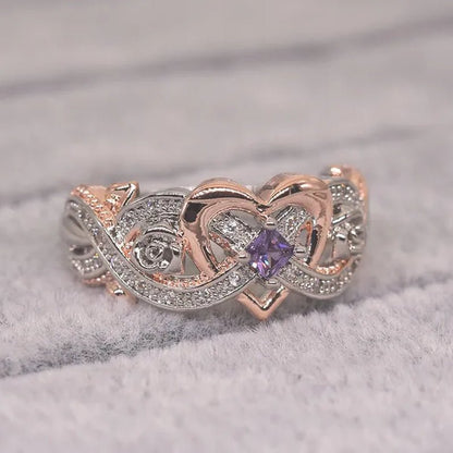 New Rose Princess Square Ring European and American Love Shape Ring Bride Wedding Marriage Ring Size 5-11