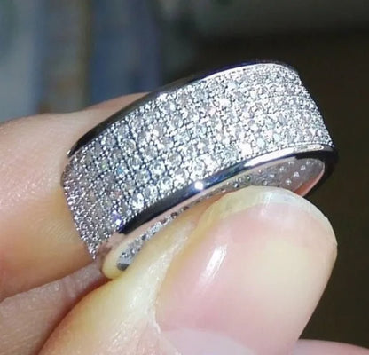 New Sparkling 925 Solid Sterling Silver White Sapphire Diamond Wedding Band Rings Engagement Anniversary Party Jewelry Size 5-12