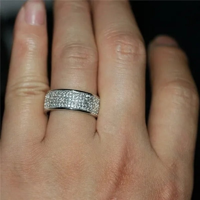 New Sparkling 925 Solid Sterling Silver White Sapphire Diamond Wedding Band Rings Engagement Anniversary Party Jewelry Size 5-12