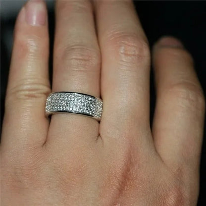 New Sparkling 925 Solid Sterling Silver White Sapphire Diamond Wedding Band Rings Engagement Anniversary Party Jewelry Size 5-12