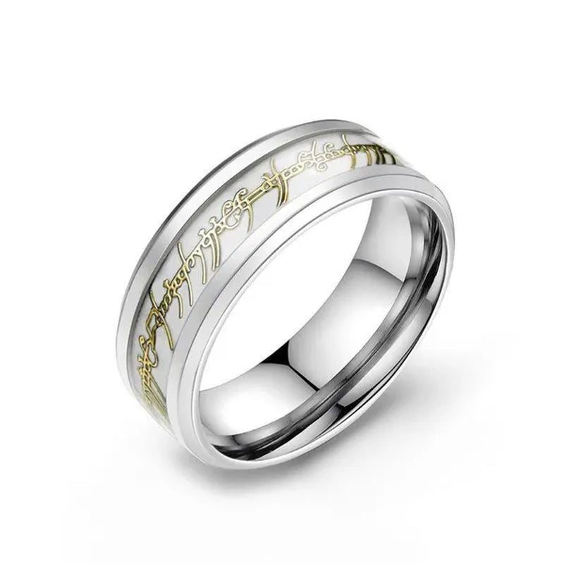 New Stainless Steel Glow In the Dark Lord of Ring for Men Blue Yellow Luminous Wedding Ring Male Jewelry Gift 8mm - WORLD TIME VISITS