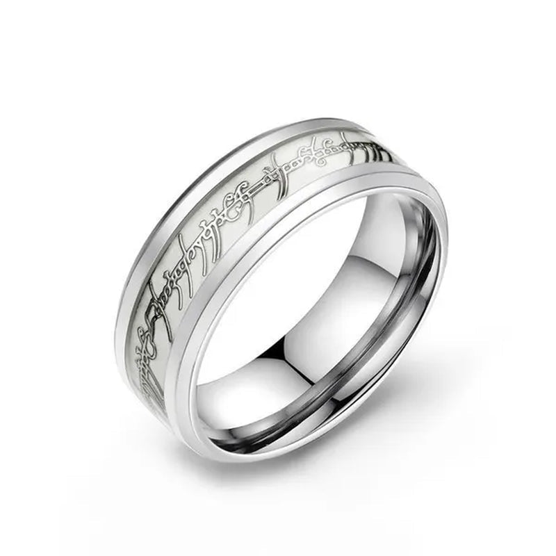 New Stainless Steel Glow In the Dark Lord of Ring for Men Blue Yellow Luminous Wedding Ring Male Jewelry Gift 8mm