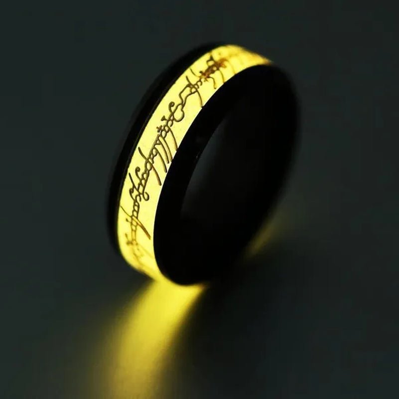 New Stainless Steel Glow In the Dark Lord of Ring for Men Blue Yellow Luminous Wedding Ring Male Jewelry Gift 8mm