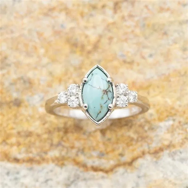 Newest 3Pcs/Set Women'S 18 K Gold Multilayer Hollow Turquoise Ring Band Exquisite Moissanite Engagement Wedding Rings Ethnic Anniversary Birthday Christmas Gift Jewelry