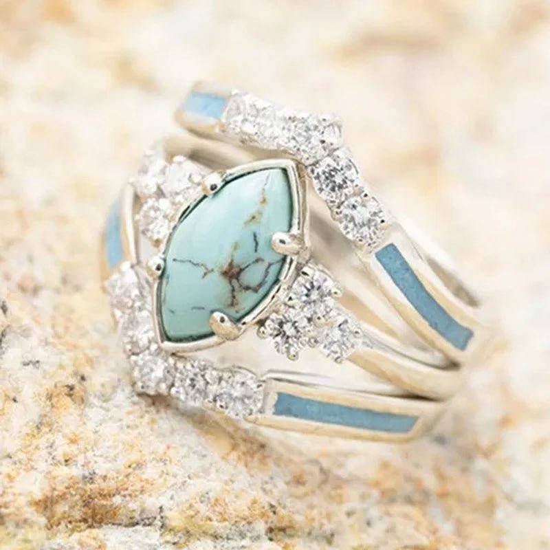 Newest 3Pcs/Set Women'S 18 K Gold Multilayer Hollow Turquoise Ring Band Exquisite Moissanite Engagement Wedding Rings Ethnic Anniversary Birthday Christmas Gift Jewelry - WORLD TIME VISITS
