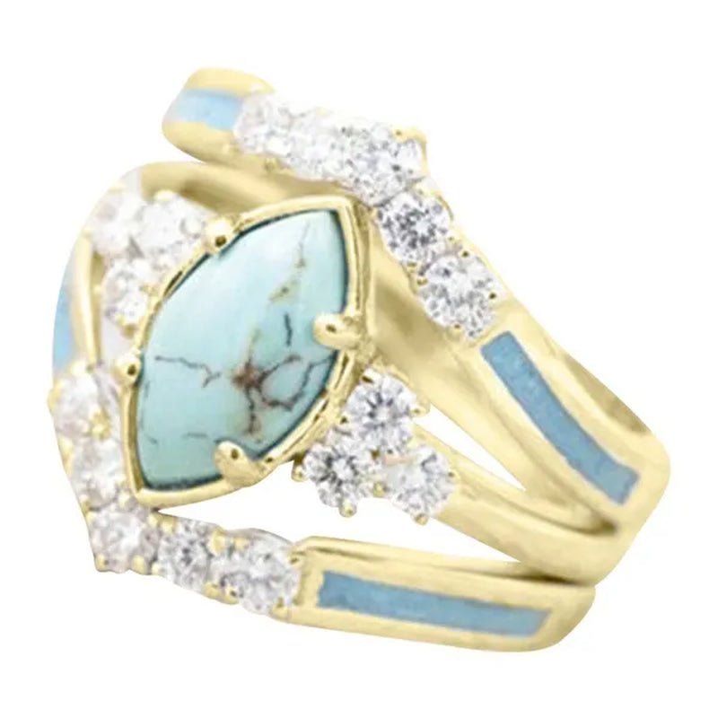 Newest 3Pcs/Set Women'S 18 K Gold Multilayer Hollow Turquoise Ring Band Exquisite Moissanite Engagement Wedding Rings Ethnic Anniversary Birthday Christmas Gift Jewelry