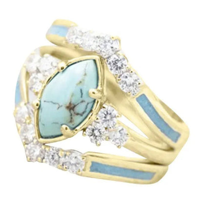 Newest 3Pcs/Set Women'S 18 K Gold Multilayer Hollow Turquoise Ring Band Exquisite Moissanite Engagement Wedding Rings Ethnic Anniversary Birthday Christmas Gift Jewelry