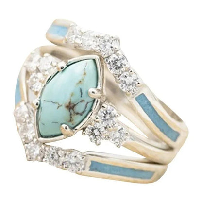 Newest 3Pcs/Set Women'S 18 K Gold Multilayer Hollow Turquoise Ring Band Exquisite Moissanite Engagement Wedding Rings Ethnic Anniversary Birthday Christmas Gift Jewelry