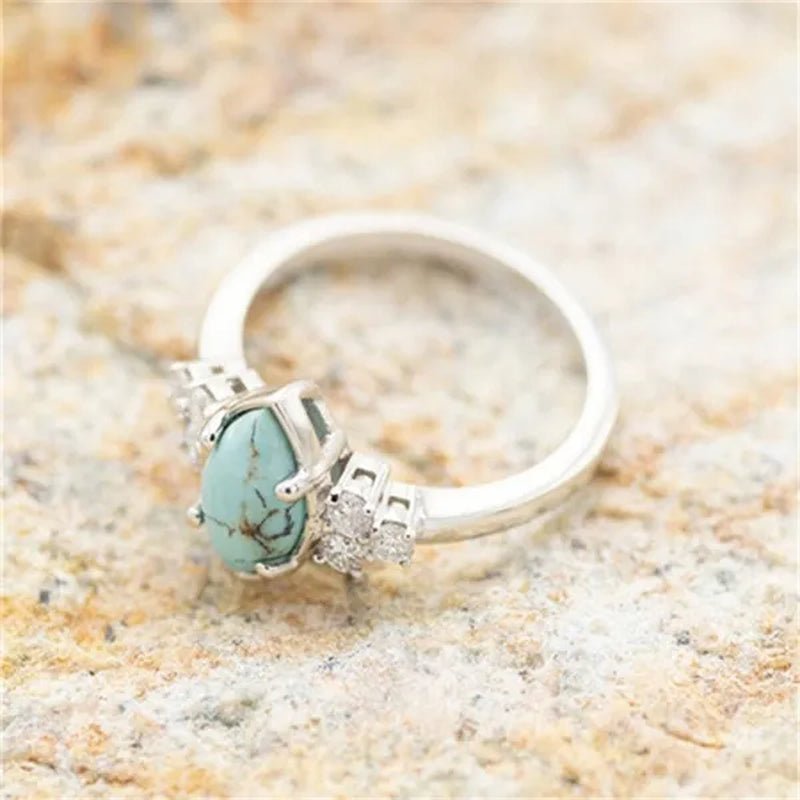 Newest 3Pcs/Set Women'S 18 K Gold Multilayer Hollow Turquoise Ring Band Exquisite Moissanite Engagement Wedding Rings Ethnic Anniversary Birthday Christmas Gift Jewelry