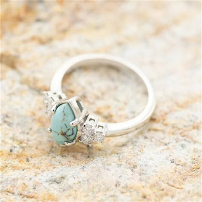 Newest 3Pcs/Set Women'S 18 K Gold Multilayer Hollow Turquoise Ring Band Exquisite Moissanite Engagement Wedding Rings Ethnic Anniversary Birthday Christmas Gift Jewelry