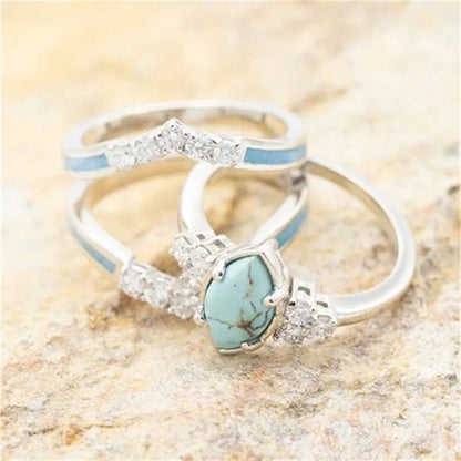 Newest 3Pcs/Set Women'S 18 K Gold Multilayer Hollow Turquoise Ring Band Exquisite Moissanite Engagement Wedding Rings Ethnic Anniversary Birthday Christmas Gift Jewelry