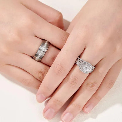 Newshe 925 Sterling Silver Princess Cross Halo Cubic Zirconia Wedding Ring Sets for Women Elegant Engagement Rings Sz 4-13
