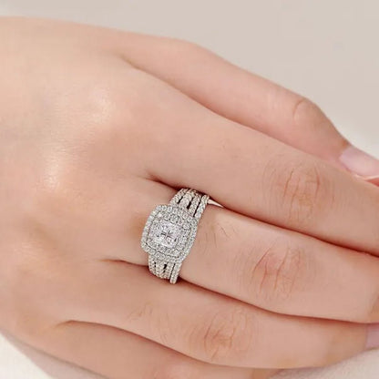 Newshe 925 Sterling Silver Princess Cross Halo Cubic Zirconia Wedding Ring Sets for Women Elegant Engagement Rings Sz 4-13