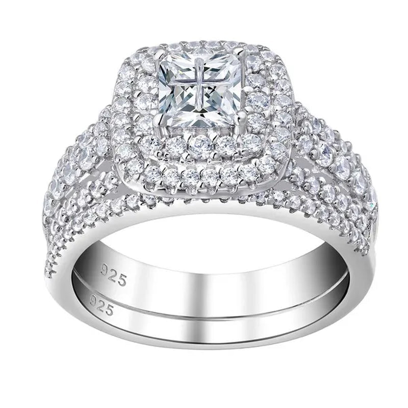 Newshe 925 Sterling Silver Princess Cross Halo Cubic Zirconia Wedding Ring Sets for Women Elegant Engagement Rings Sz 4 - 13 - WORLD TIME VISITS