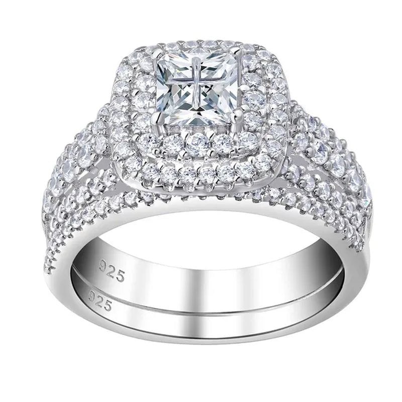 Newshe 925 Sterling Silver Princess Cross Halo Cubic Zirconia Wedding Ring Sets for Women Elegant Engagement Rings Sz 4 - 13 - WORLD TIME VISITS