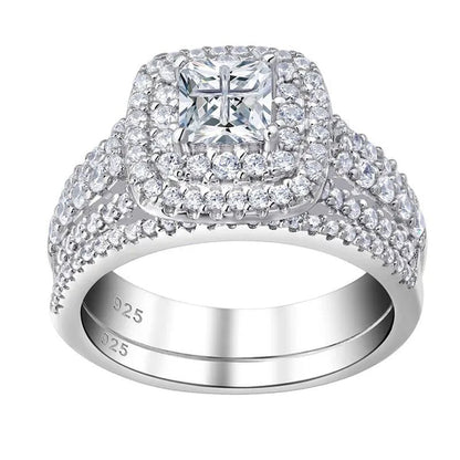 Newshe 925 Sterling Silver Princess Cross Halo Cubic Zirconia Wedding Ring Sets for Women Elegant Engagement Rings Sz 4 - 13 - WORLD TIME VISITS