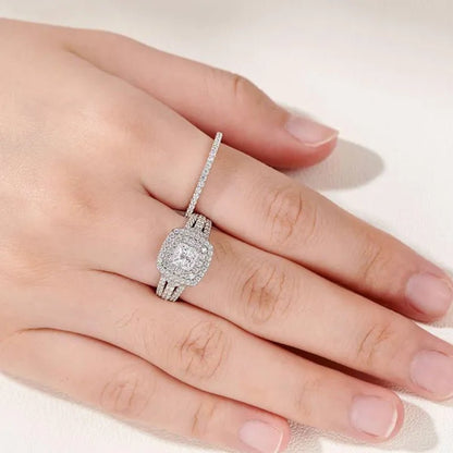 Newshe 925 Sterling Silver Princess Cross Halo Cubic Zirconia Wedding Ring Sets for Women Elegant Engagement Rings Sz 4-13