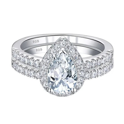 Newshe Halo Pear Shape Solid 925 Sterling Silver Wedding Engagement Rings For Women Water Drop AAAAA Bridal Set Sz 4 - 13 - WORLD TIME VISITS