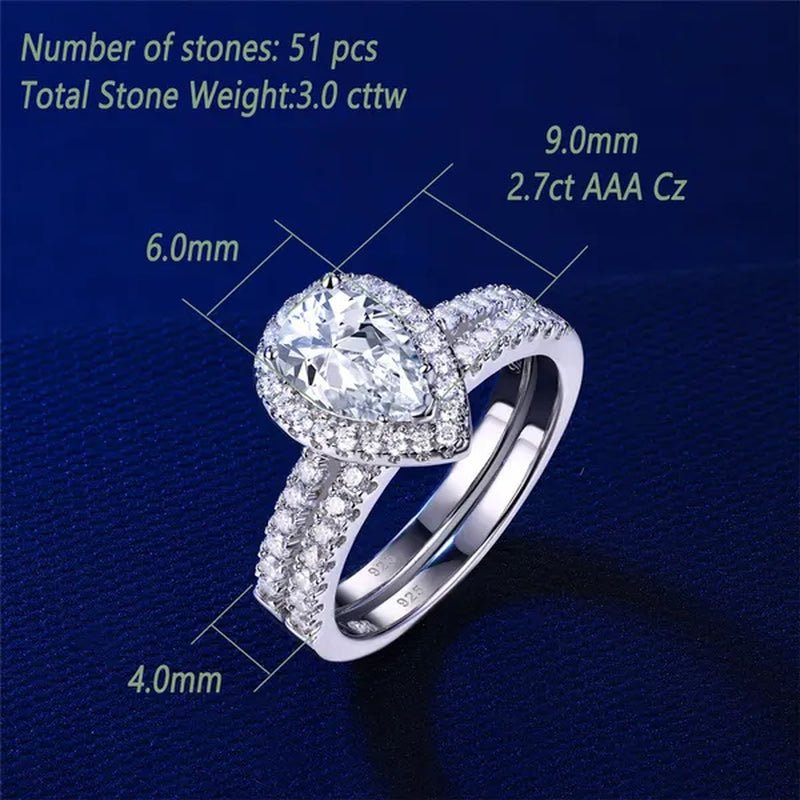 Newshe Halo Pear Shape Solid 925 Sterling Silver Wedding Engagement Rings For Women Water Drop AAAAA  Bridal Set Sz 4-13
