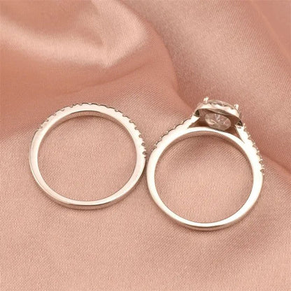 Newshe Halo Pear Shape Solid 925 Sterling Silver Wedding Engagement Rings For Women Water Drop AAAAA  Bridal Set Sz 4-13